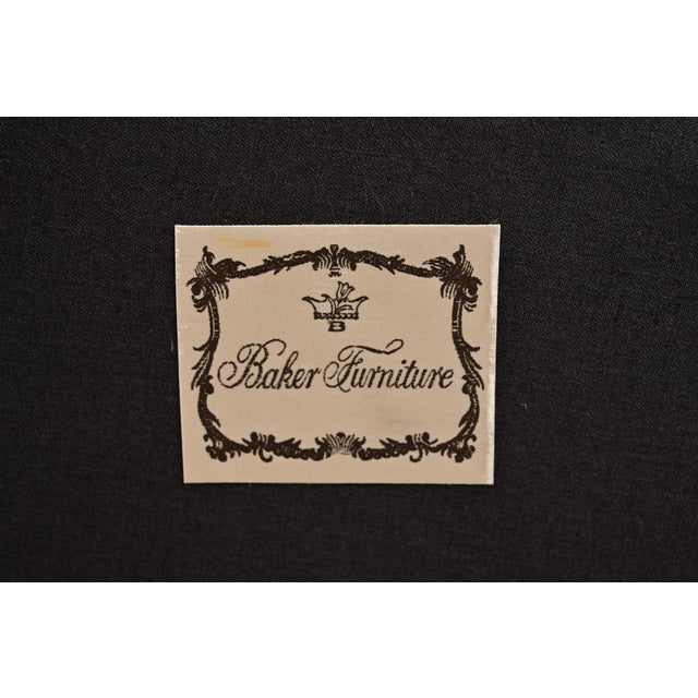 Baker Furniture English Regency Carved Mahogany Upholstered Dining Chairs, Set of Four For Sale - Image 12 of 13