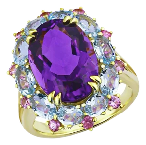 Kai Purple Amethyst Aquamarine Pink Sapphire Cocktail Ring in 14k Gold Ring, Size 6