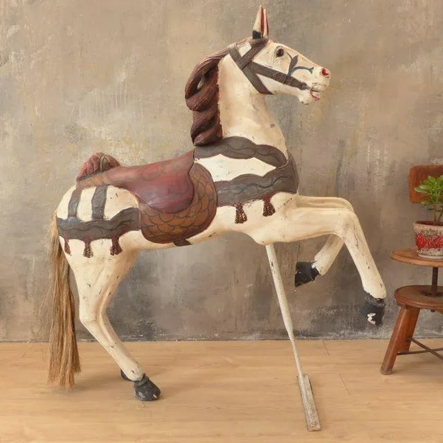 Carousel Horse in Hand Painted Wood, 1950s For Sale - Image 8 of 9