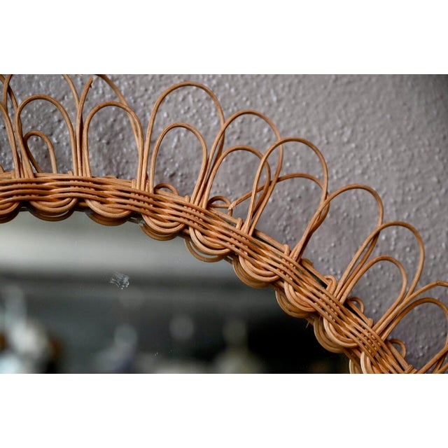 Rustic Large Vintage Wicker Sun Mirror For Sale - Image 3 of 8