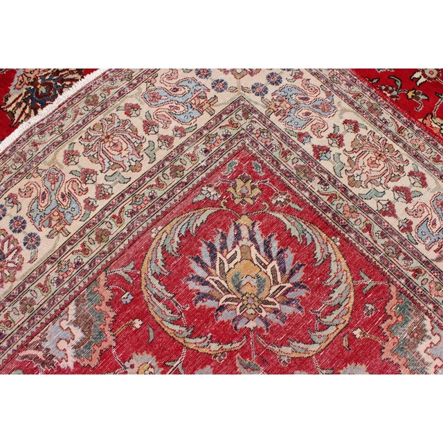 Semi Antique Persian Tabriz Rug With All-Over Blossom Design in Red and Ivory For Sale - Image 12 of 12