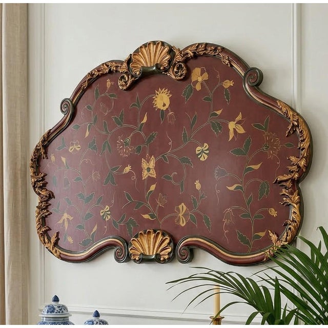Large Vintage Italian Florentine Style Hand-Painted Wall Panel With Gilt Carved Frame For Sale - Image 4 of 8