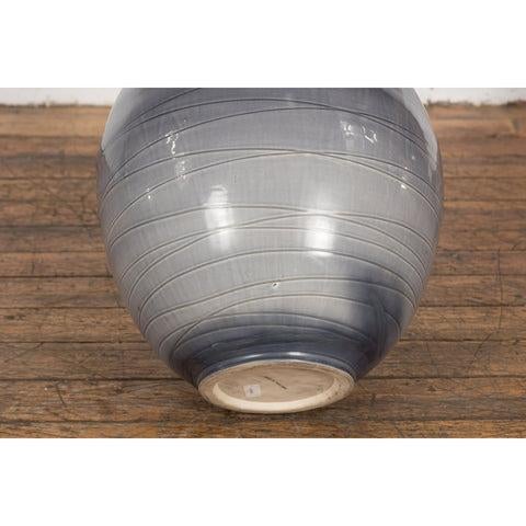 Contemporary Prem Collection Hand Crafted Artisan Vase with Narrow Mouth and Blue Grey Glaze For Sale - Image 3 of 12