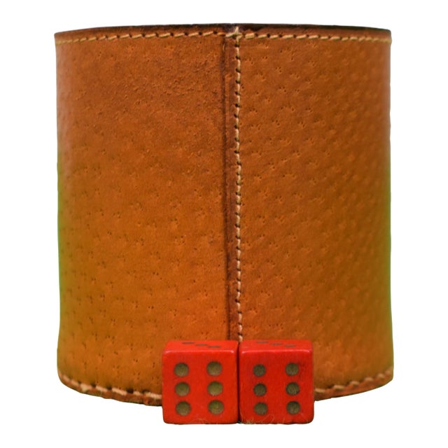Mid 20th Century Abercrombie & Fitch English Pigskin Backgammon Dice Cup, Made in England For Sale