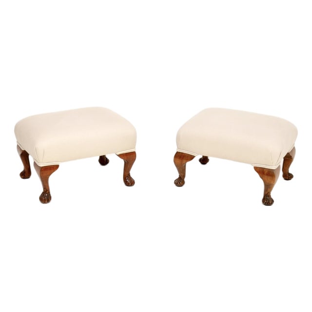 Antique Walnut Ottomans, 1930s, Set of 2 For Sale
