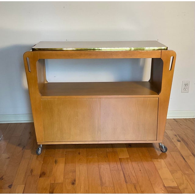 Wood Vintage 1950s Rolling Buffet Bar Cart Server Oak Drop Leaves For Sale - Image 7 of 12