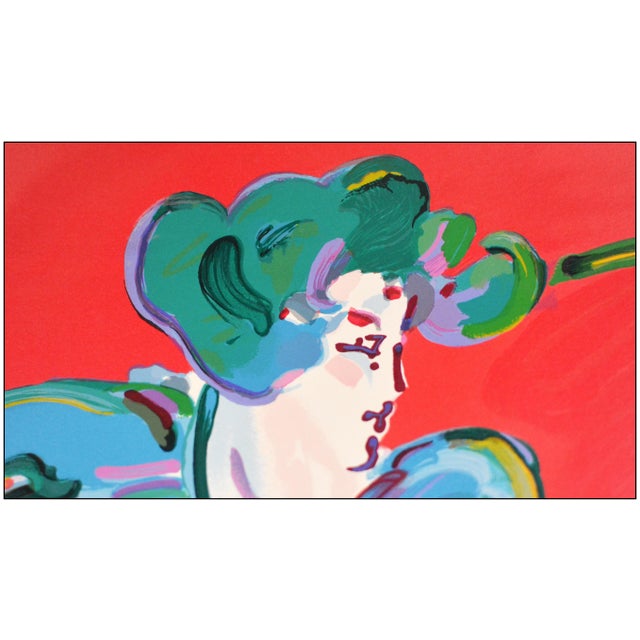Peter Max 1988 Lady on Red With Floating Vase Serigraph Peter Max For Sale - Image 4 of 7