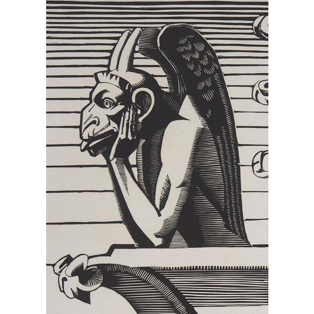 Modern Georges Lemoine, The Stryge of Notre-Dame De Paris, 1929, Original Woodcut For Sale - Image 3 of 7