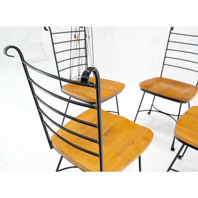 American Mid-Century Modern Wrought Iron & Solid Birch Seats Dining Chairs Mint For Sale - Image 11 of 11