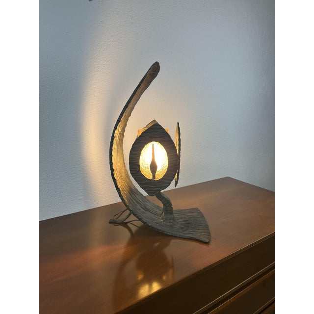 Brutalist Hammered Iron and Glass Table Lamp, 1960s For Sale - Image 3 of 9