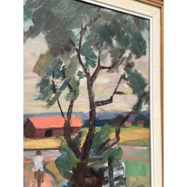 Original Mid Century Swedish Oil on Panel – “On Bicycle” by Oskar Person – Signed – Vintage & Framed – approx. 46 × 55 cm...