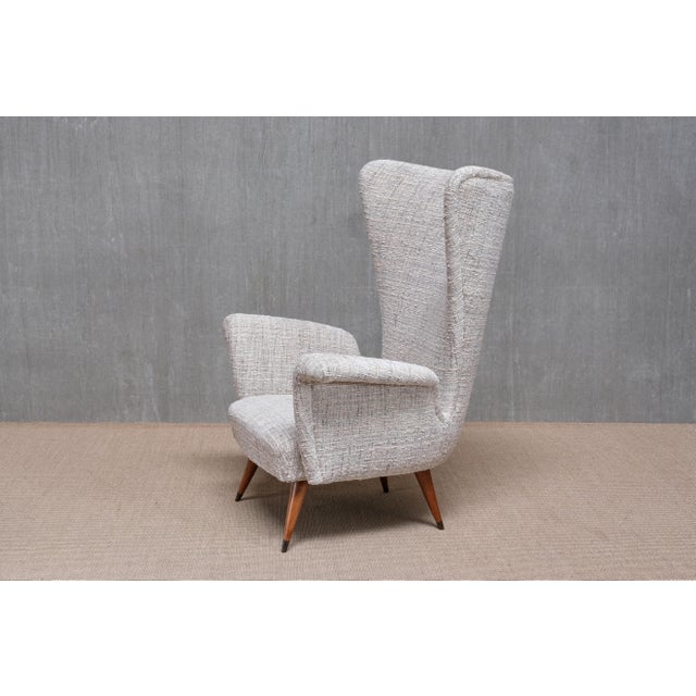 Wing Chair in Walnut and Nobilis Tweed from Emilio Sala & Giorgio Madini, Italy, 1950s For Sale - Image 11 of 16