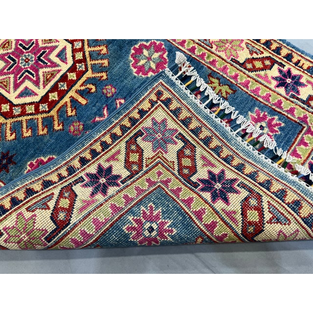 Blue and Pink Kazak-Style Wool Runner Rug With Geometric Medallions, 2'7" X 9'7" For Sale - Image 16 of 16