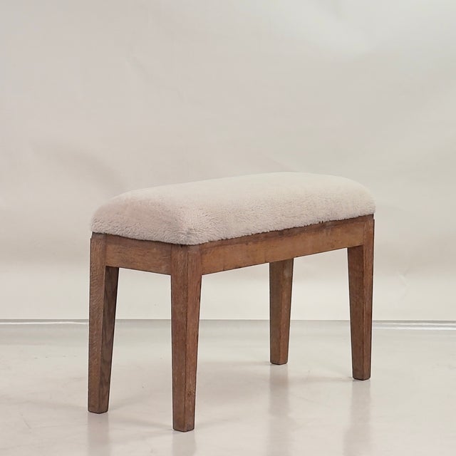 Elegant Small French 40's Cerused Oak and Shearling Bench For Sale - Image 4 of 7