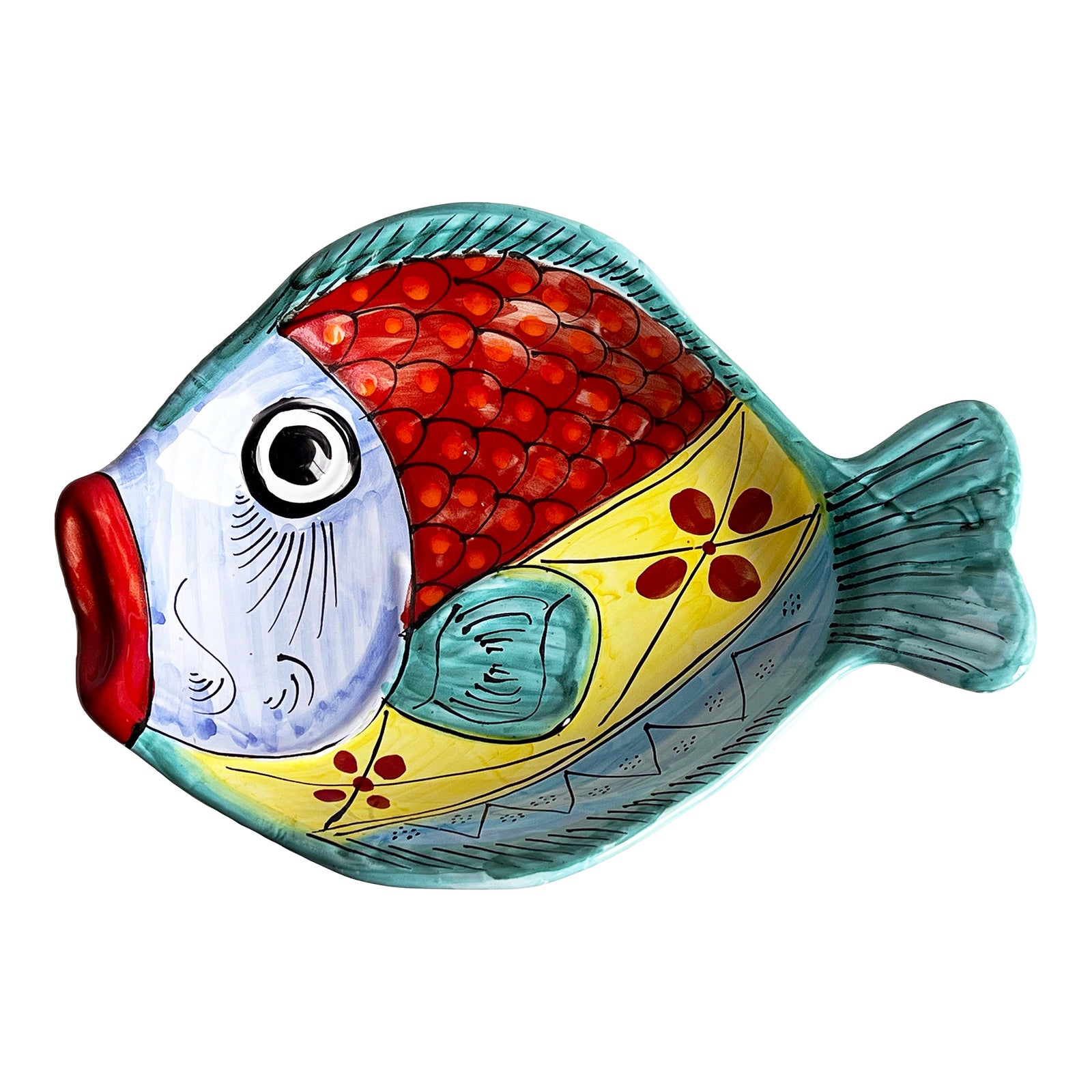 Vintage Italian Art Pottery Ceramic Whimsical Fish Serving Platter / Bowl by Vietri