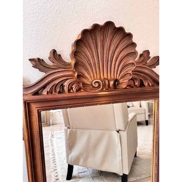 Vintage Mid-Century Italian Hollywood Regency Carved Shell Top Wall Mirror La Barge For Sale - Image 6 of 7
