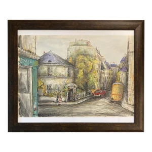 Paris France Street Scene Drawing, Signed