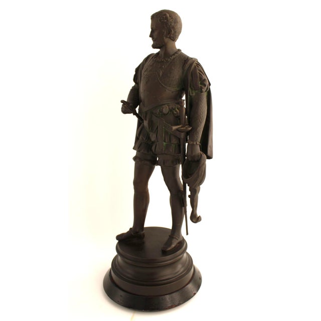 Antique Large Spelter Sculpture of Renaissance Nobleman, French 19th Century For Sale In Dallas - Image 6 of 15