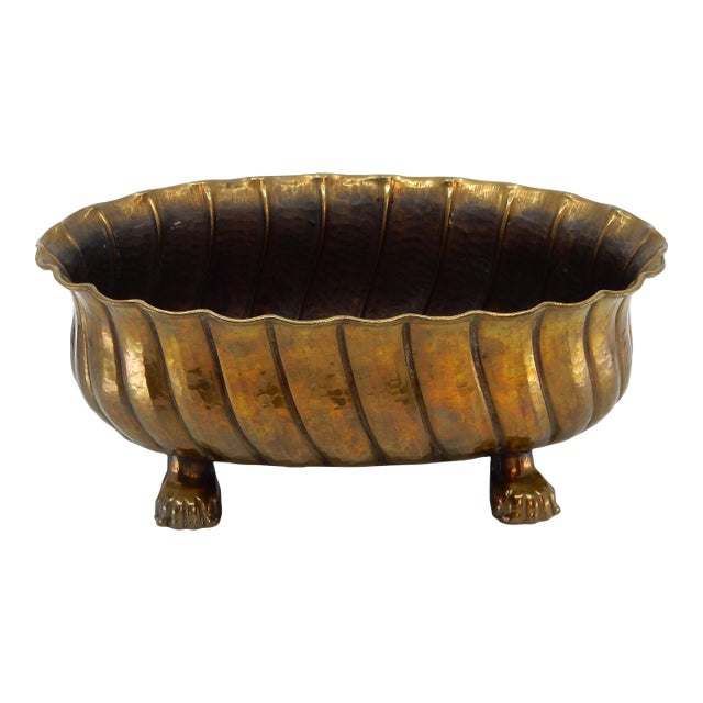 Italian 1960's Egidio Casagrande Hammered Brass Footed Bowl Pot For Sale
