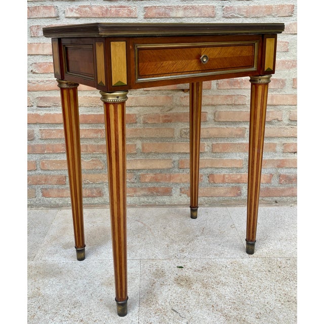 Neoclassical Mahogany Side Table With Fluted Legs And Green Marble, 1920s For Sale - Image 9 of 18
