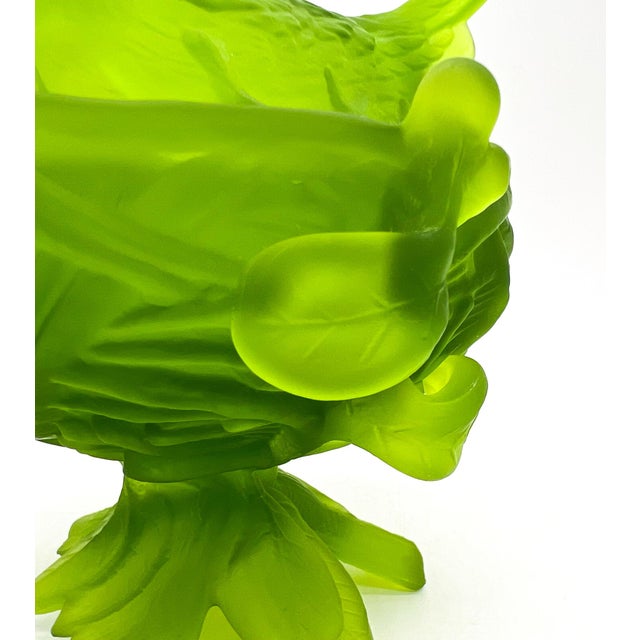 Mid-Century Westmoreland Lime Green Satin Glass Bird on Nest Candy Dish – Frosted Songbird Covered Bowl - - Cottagecore, Grandmillennial For Sale - Image 15 of 15