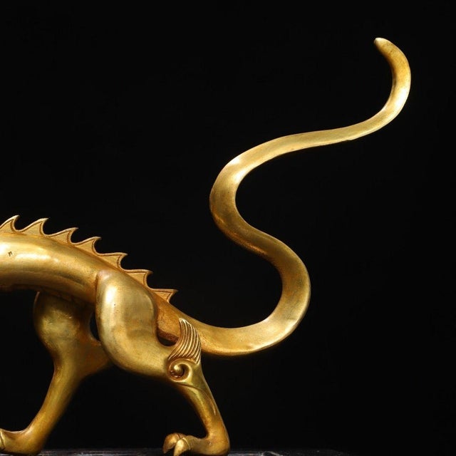Late 20th Century Vintage Gilt Copper Striding Dragon Statue / Scholar's Desk Object For Sale - Image 5 of 9