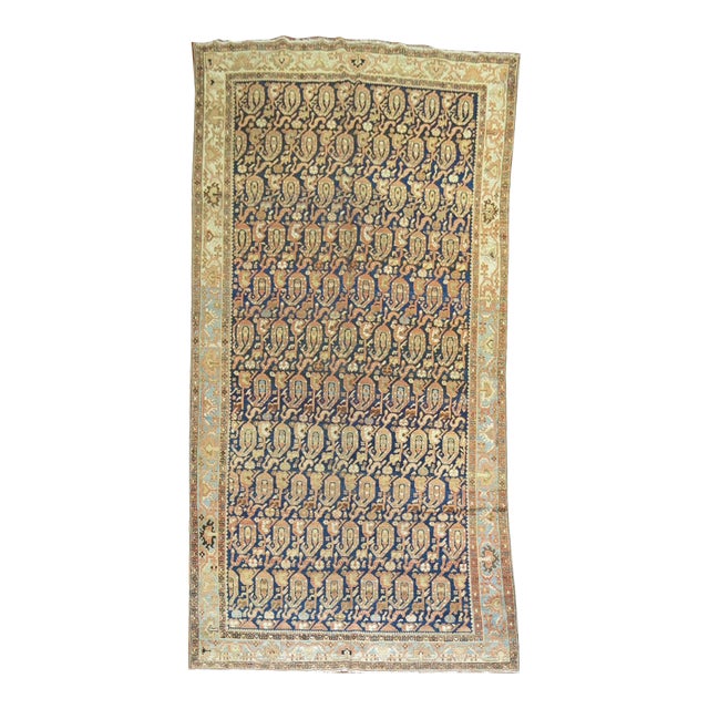 Early 20th Century Blue Terracotta Oriental Gallery Size Persian Malayer Paisley Rug For Sale