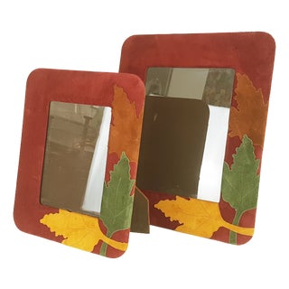 Italian Leather, Velvet and Glass Picture Frames, 1980s, Set of 2 For Sale