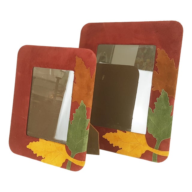 Italian Leather, Velvet and Glass Picture Frames, 1980s, Set of 2 For Sale