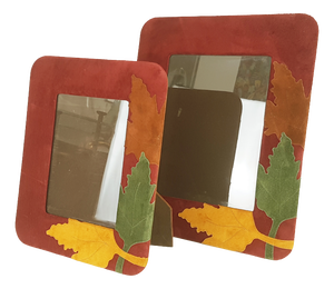 Italian Leather, Velvet and Glass Picture Frames, 1980s, Set of 2
