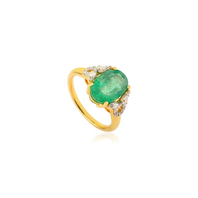 14k Yellow Gold Princess Emerald Engagement Ring With Diamonds Size 5 For Sale - Image 4 of 12