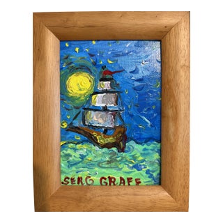 Serg Graff "Luna Maris" Seascape Acrylic Painting Moonlit Ship Nautical Art For Sale