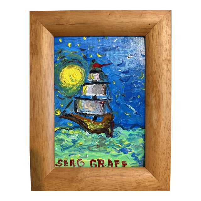Serg Graff "Luna Maris" Seascape Acrylic Painting Moonlit Ship Nautical Art For Sale
