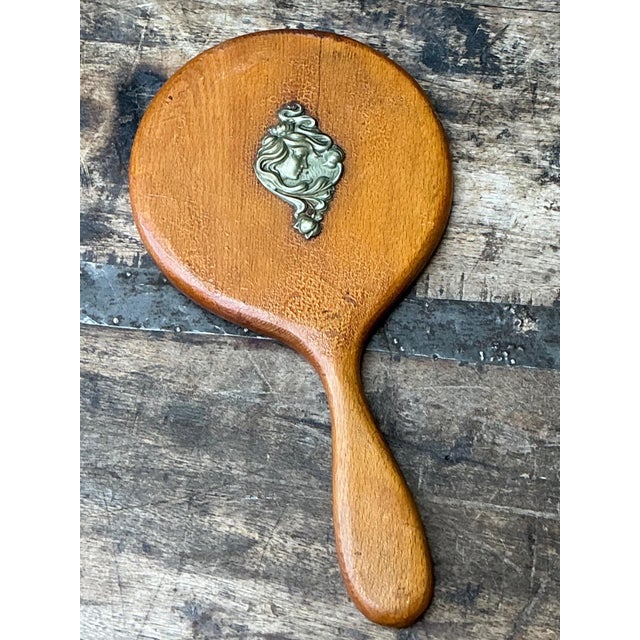Vintage Art Nouveau Carved Wood Handheld Mirror For Sale - Image 9 of 12