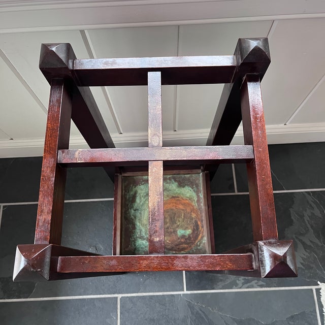 Antique Arts & Crafts Mission Oak and Copper Umbrella/Cane Stand For Sale - Image 10 of 12