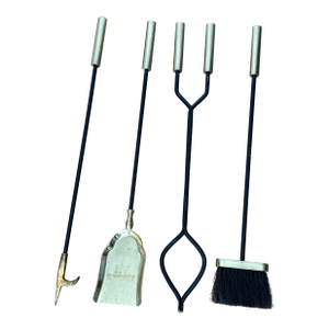 Mid-Century Modern Brass & Iron Fireplace Tool Set — Attributed to George Nelson, Set of Four