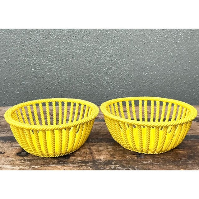 Vintage Italian Yellow Rope Ceramic Bowls - A Pair For Sale - Image 10 of 12