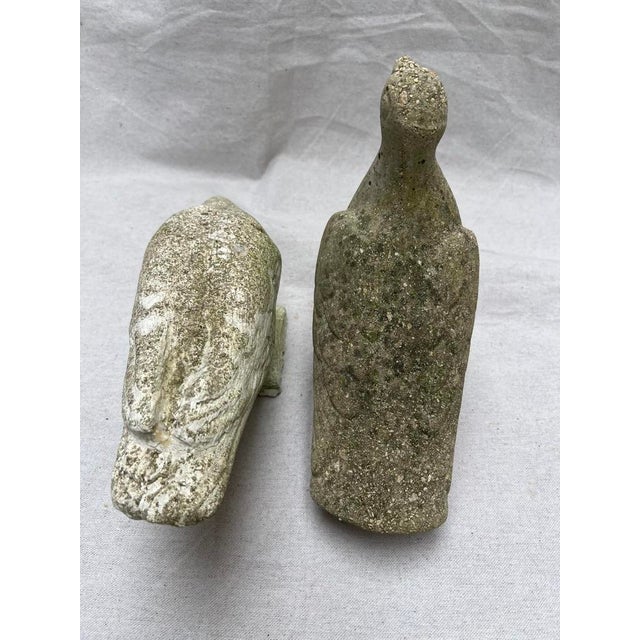 Gray Antique Cast Stone Bird Statues a Pair For Sale - Image 8 of 8