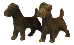 Antique Early 20th Century Cast Iron Terrier Dog Figurine Models - a Pair