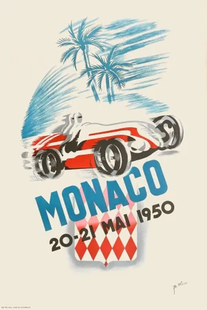 1950 Monaco Automobile Grand Prix Poster Reissue