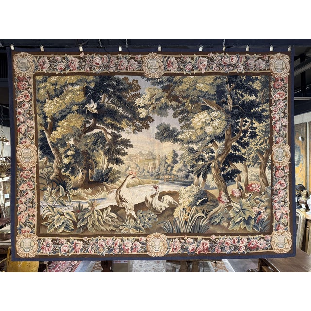 19th Century French Handwoven Aubusson Verdure Wall Tapestry For Sale In Dallas - Image 6 of 11