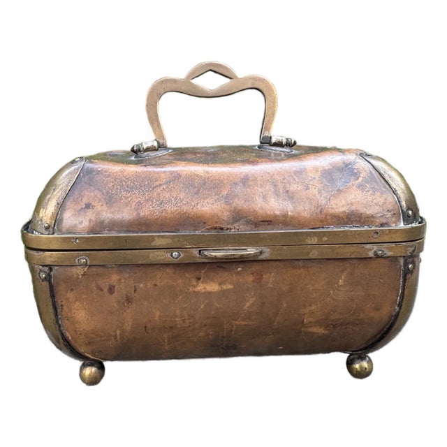 Antique English Edwardian Leather and Brass Box For Sale