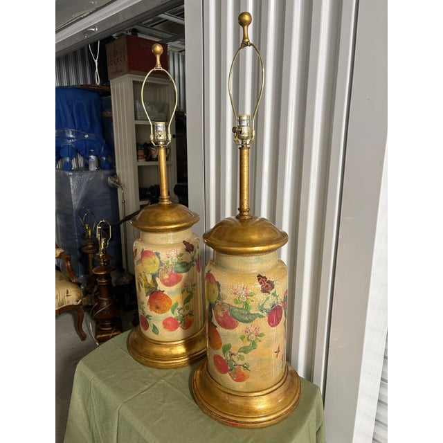 Pair of Crackled Painted Metal Jars Adapted as Lamps on Wood Bases, Late 20th Century For Sale - Image 4 of 9