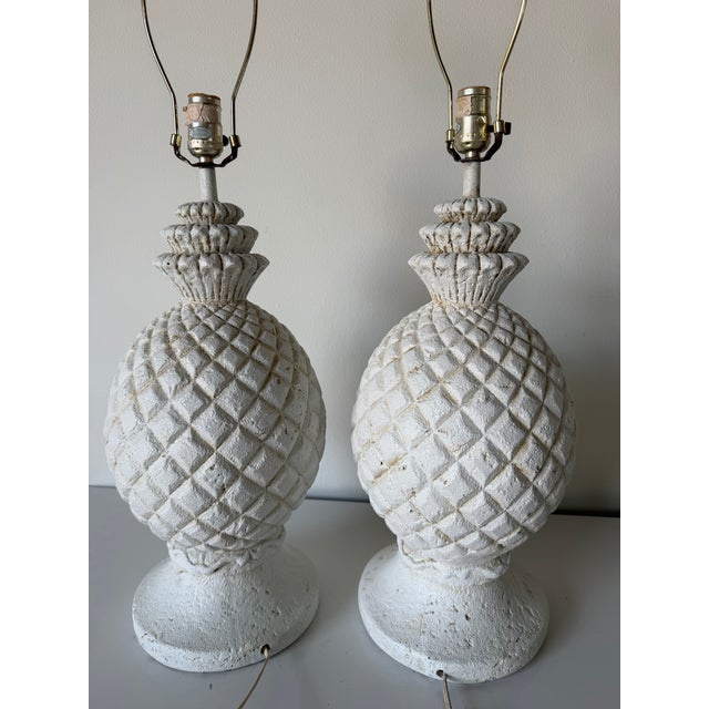 Vintage Coastal Plaster Pineapple Table Lamps – A Pair For Sale - Image 13 of 13