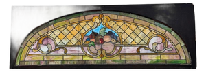 Antique Art Nouveau Colored Stained Glass Fruit 27 X 75 Arched Transom Window, A