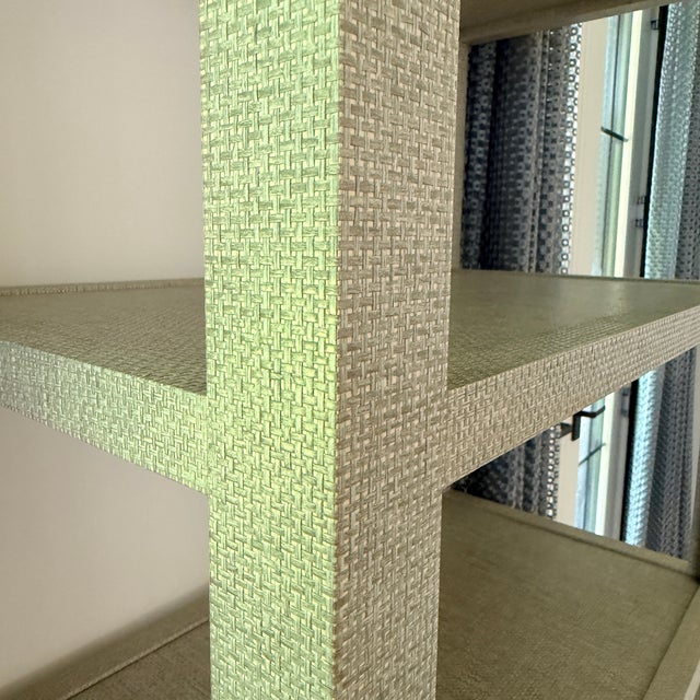 Villa & House Grasscloth Wrapped Etagere A modern silhouette with clean lines featuring four open shelves for display and...