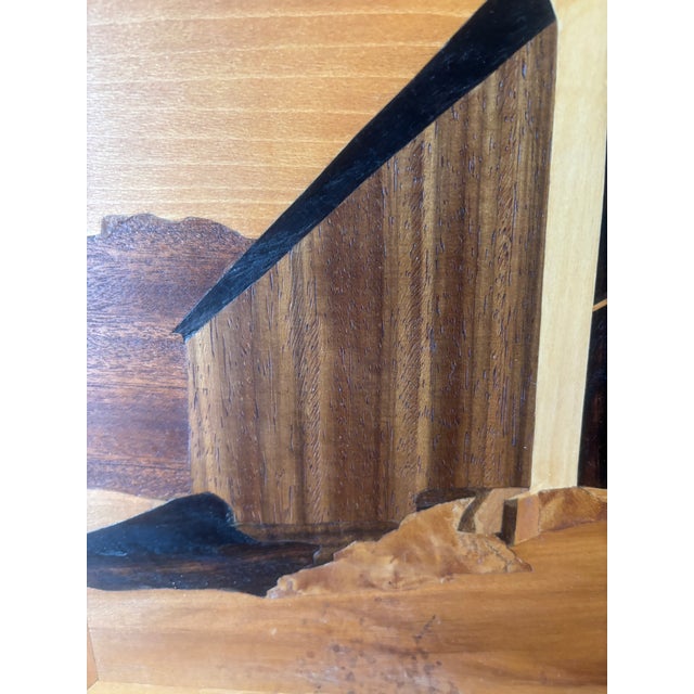 Mid-Century Modern Vintage Wood Inlaid Landscape For Sale - Image 3 of 9