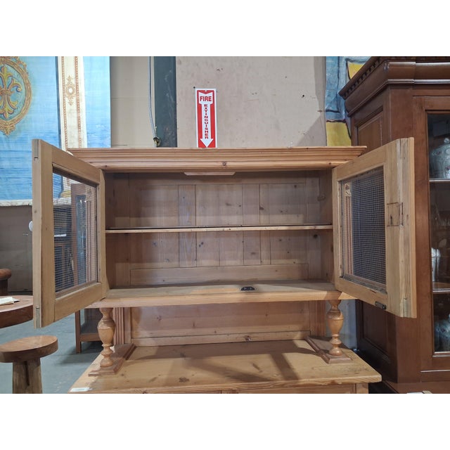 Late 19th Century Antique European Pine Kitchen Dresser Hutch With Wire Mesh Doors For Sale - Image 5 of 8
