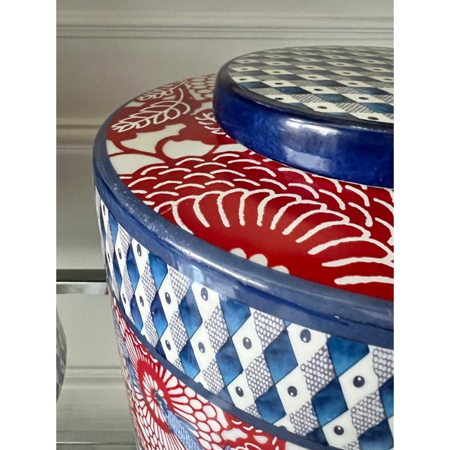 Vintage Modern Asian Chinoiserie Large Ginger Jars, Koi Fish Pattern, Designed by Jean Dange Paris, a Pair For Sale - Image 11 of 12