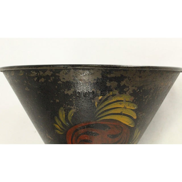 19th C. Tin Tole Large Funnel W Flower & Black Paint, Marked Dover, Ma For Sale - Image 9 of 17